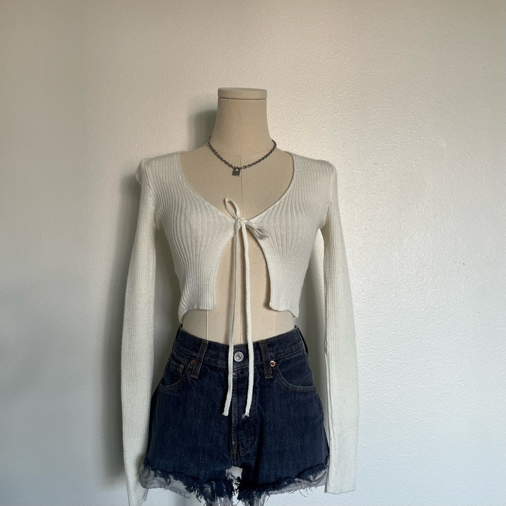 White Nasty Gal tie front cropped cardigan with bow